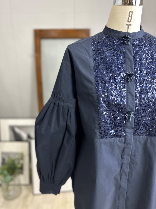 SOI-MeME】ソワメム スパンコールボリュームスリーブブラウス