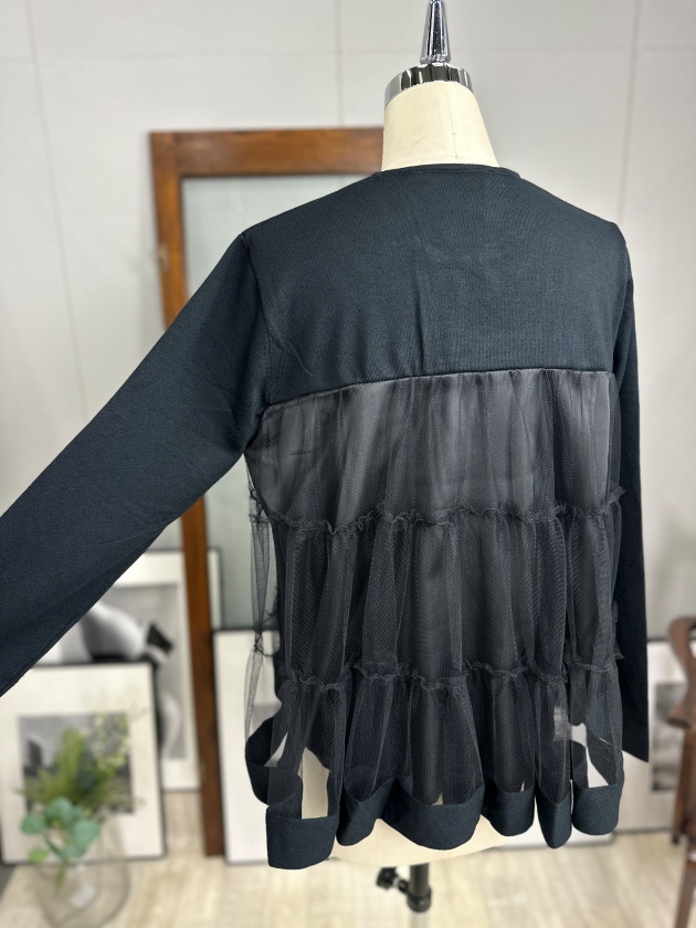 〚Chris montez〛チュールニット　トップス　薄手　size1　ブルー Torrazzo donna】ニット×チュールバックコンシャストップス