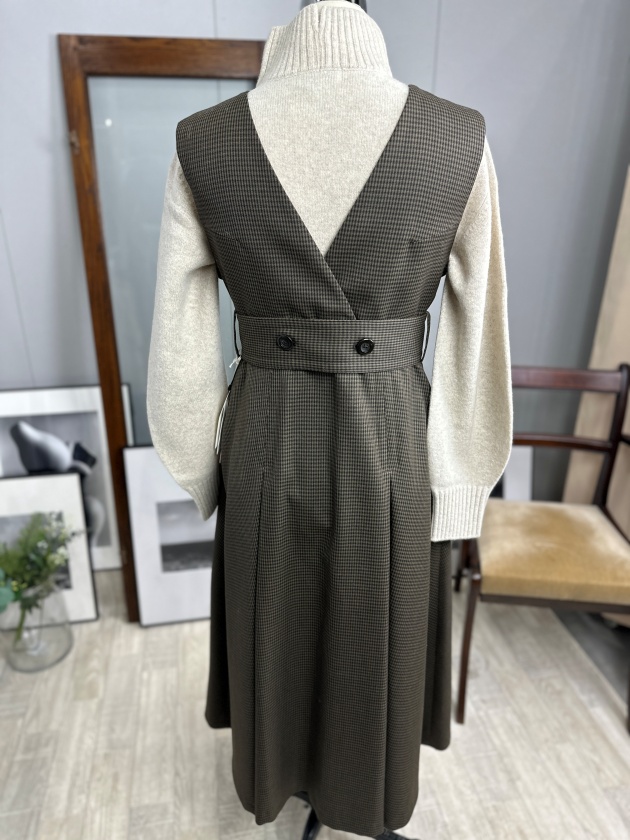 UJOH】ウジョー V-NECK Flare Dress ガンクラブチェック