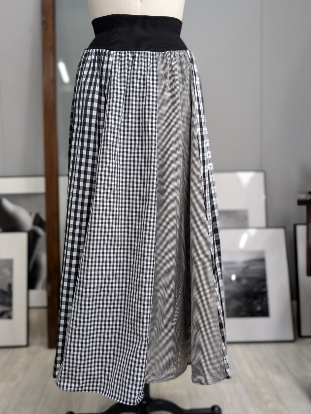 【MONiLE】チェックフレアロングスカート　ウエストリブタフタスカート MONiLE】モニーレ チェックリバーシブルタフタロングスカート