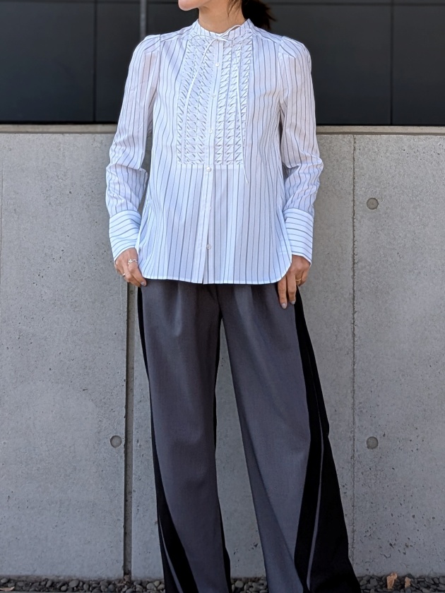 MARILYN MOON】マリリンムーン タックフリルストライプブラウス tuck