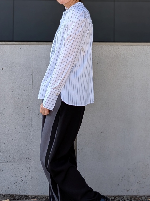 MARILYN MOON】マリリンムーン タックフリルストライプブラウス tuck