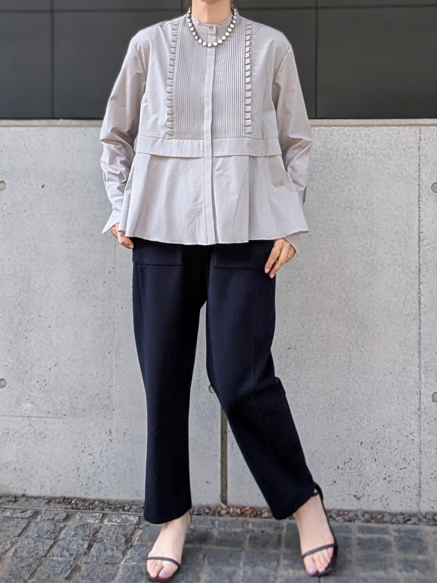 マリリンムーンタックフレアシャツ細ブルーストライプ✖️ホワイト地今季SS White Mountaineering - STRIPE LONG SHIRT / Aライン ストライプ