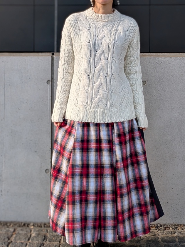 再入荷【MONILE】WEB限定・ネルチェックサイドラインロングスカート