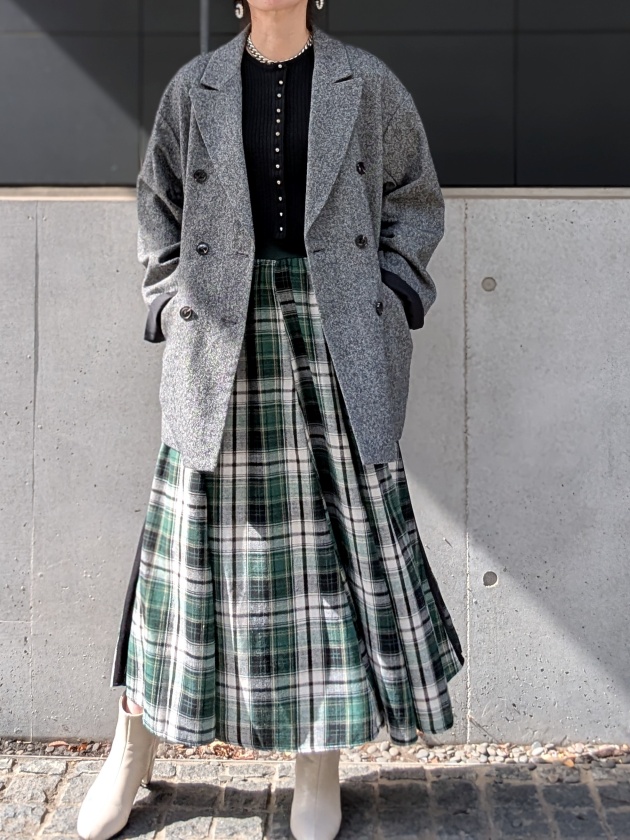 再入荷【MONILE】WEB限定・ネルチェックサイドラインロングスカート